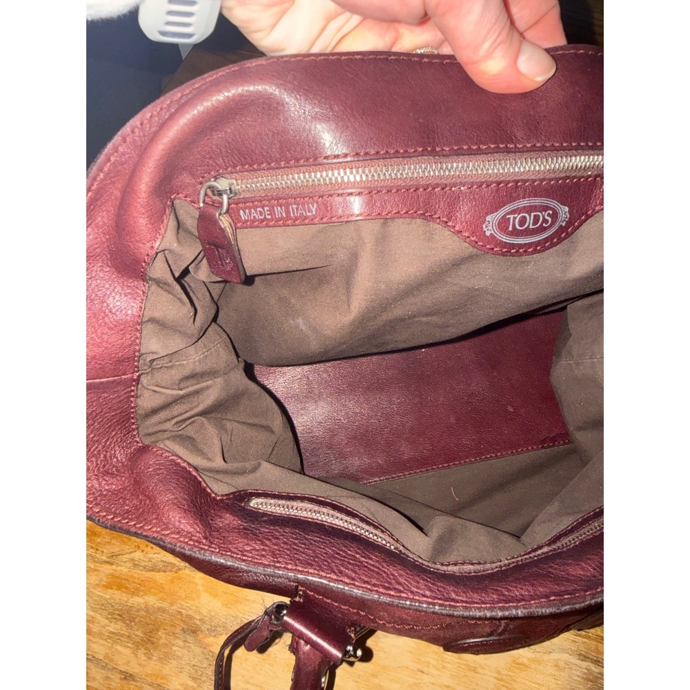 Tods Burgundy Leather Satchel Handbag Made in Italy Oxblood‎ Tote Bag - Picture 12 of 14